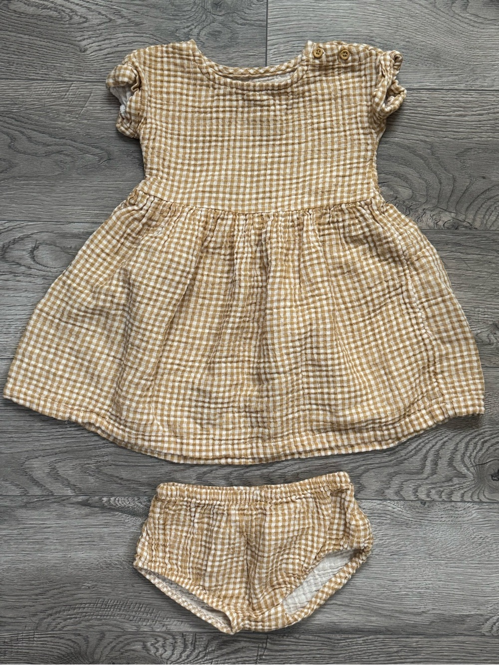 Soft Mustard Gingham Kids' Casual Dress with Matching Bloomers